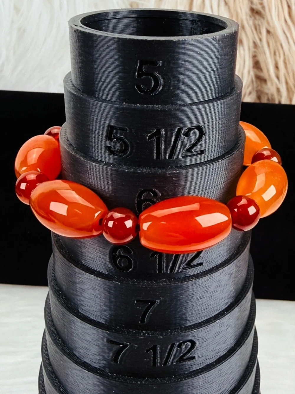 Orange, red agate carnelian stone stretch beaded bracelet
